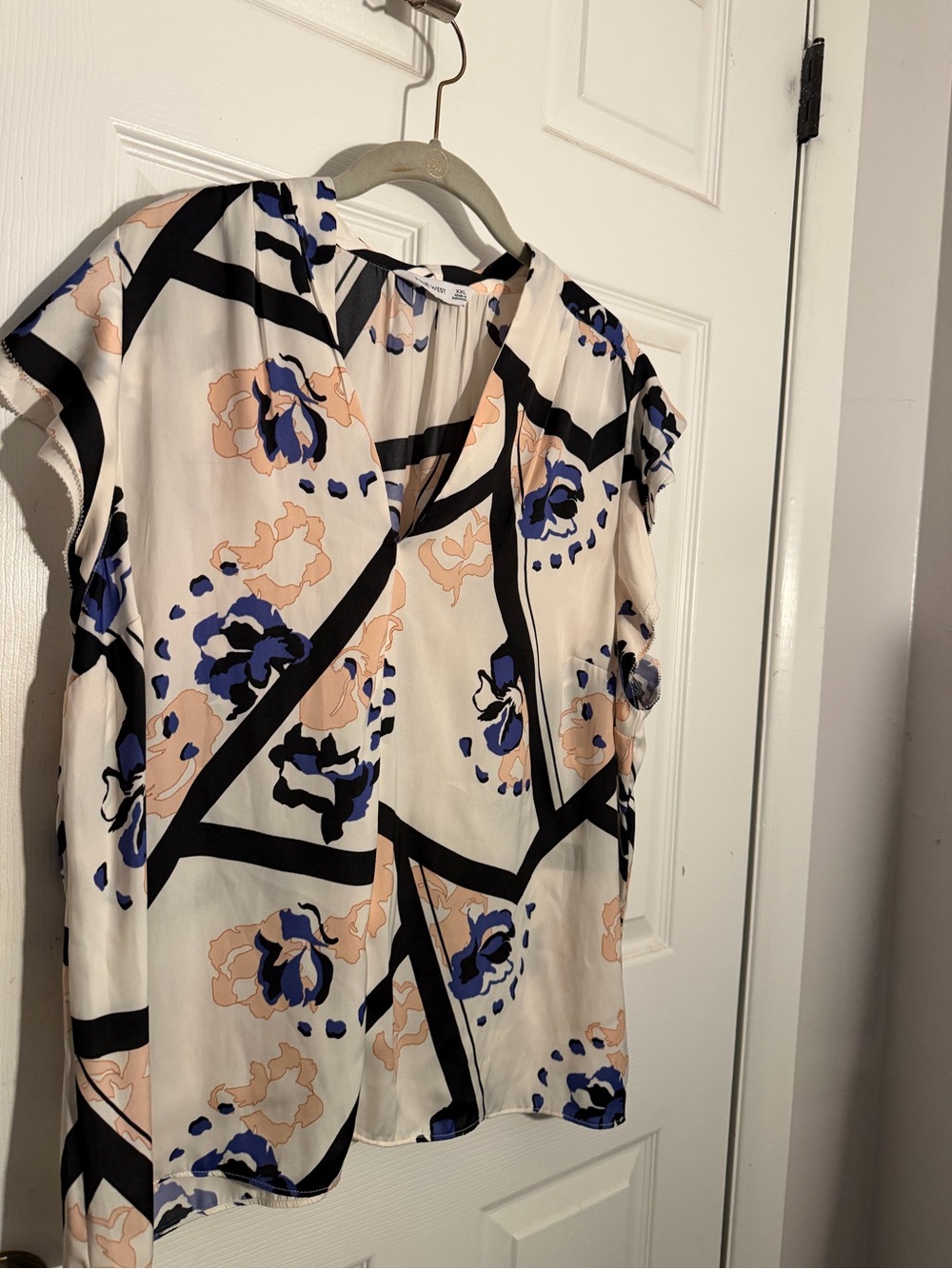 Nine West Cream Blouse with Blue and Peach Floral Print